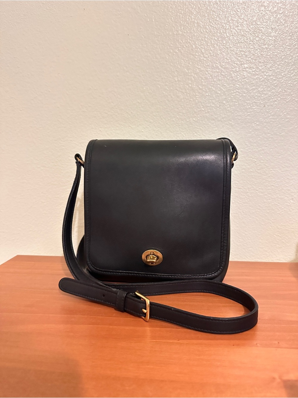 Black Coach Legacy Companion Flap Crossbody Shoulder Bag with Turn-Lock Closure